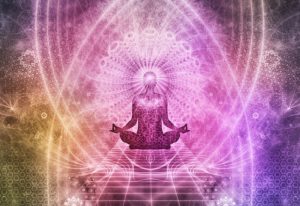 Intuitive In Lotus Position Pink background